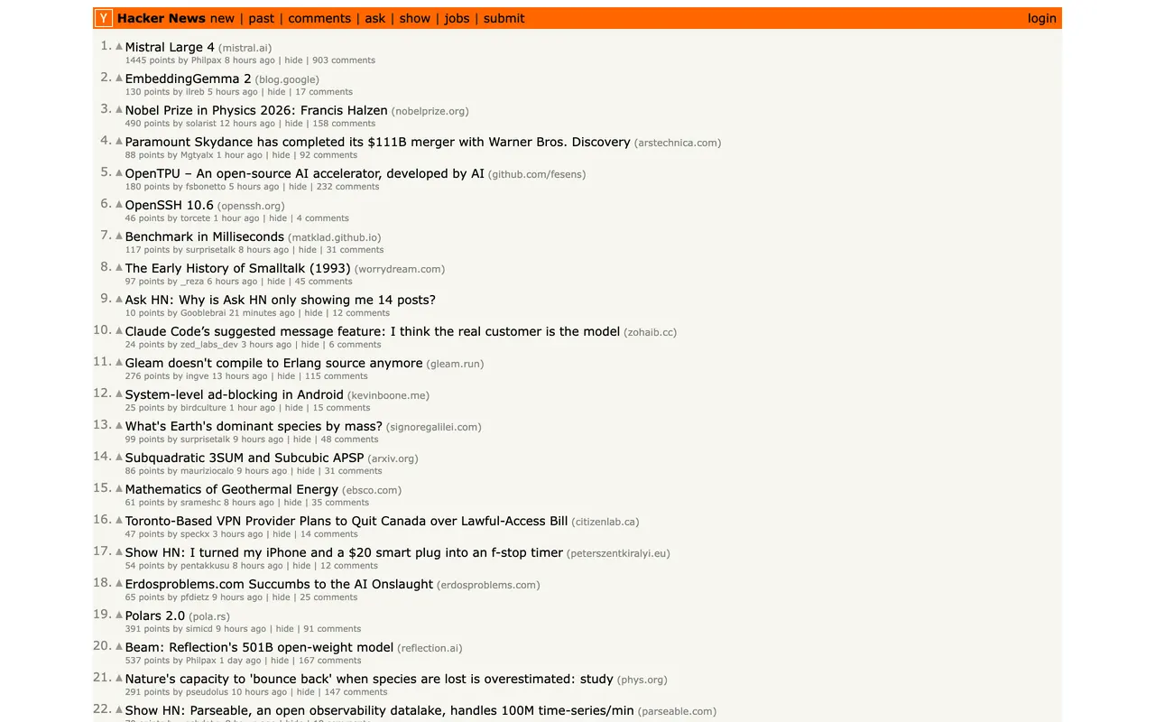 Capture of news.ycombinator.com at 00:59