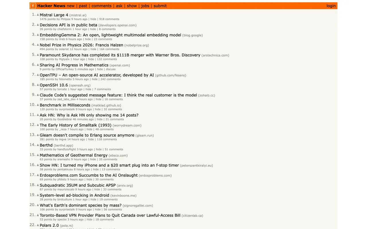 Capture of news.ycombinator.com at 01:24