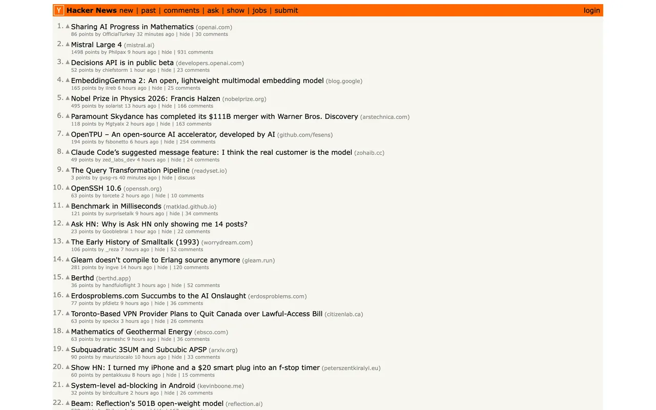 Capture of news.ycombinator.com at 01:49
