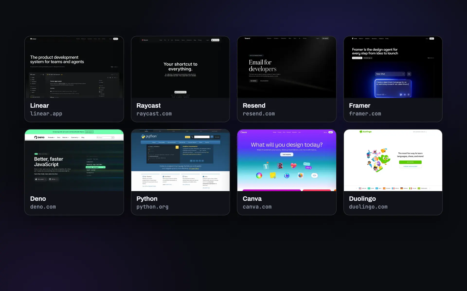 A directory of website thumbnails
